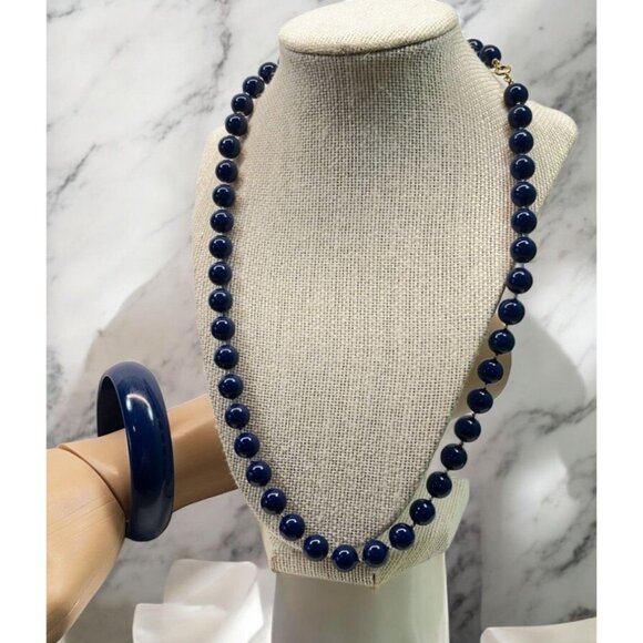 Vintage Navy Blue Beaded Necklace & Bangle Bracelet Set - Picture 2 of 8
